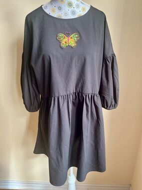Black Babydoll Dress with Colorful Butterfly Patch